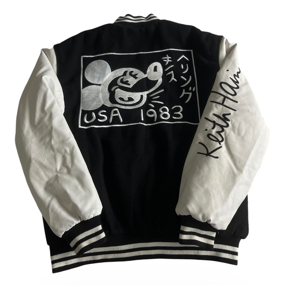 Disney x Keith Haring Black White Bomber Varisty Jacket Mens Medium Mickey Mouse